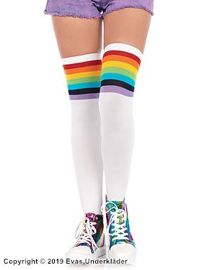 Thigh high stay-ups, opaque fabric, colorful stripes